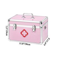 KDC Medicine Storage Box-Lock Medicine Cabinet-w/Shoulder Strap Medicine Compartments First Aid Box Medical Precription Storage Box 11.8 x 6.9 x 7.5 inches, Aluminum (Pink)