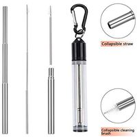 Telescopic Reusable Drinking Straws - Auswaur Stainless Steel Metal Straws Premium Food-Grade Folding Drinking Straws Keychain Portable Set with Transparent Hard Silicone Case & Cleaning Brush (Black)