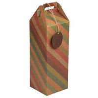JAM PAPER Wine Gift Box with Tag - 4 4/5 x 4 4/5 x 17 - Striped Kraft Christmas Recycled - Sold Individually