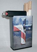 Cigarette Case American Flag Cross with Built on Lighter Holder Box