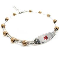 My Identity Doctor - Pre-Engraved, Customized Women’s Blood Thinners Medical Bracelet - Mini Steel Beads - Wallet Card Included - Pink