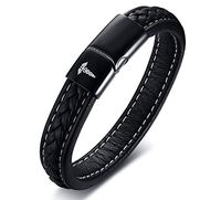 VNOX Medical Alert Emergency Jewelry-Customize Braided Genuine Leather Cuff Bangle Bracelet for Men Women,9"