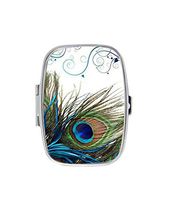 Custom Fashion Rectangular Pill Box Medicine Tablet Holder Wallet Organizer Pocket Case (Peacock Feather)