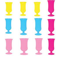 Hurricane Tumblers Plastic Party Cups Tropical Colors 15 oz - (12 Pack) Reusable and Dishwasher Safe