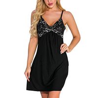 Haxikocty Sexy Women Lace Lingerie Skirt V-Neck Sleepwear Pajamas Nightdress Black Underwear