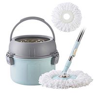 KNDJSPR 360° Magic Spin Mop, Stainless Steel Bucket System, with 2 Microfiber Mop Heads, Washable, Easy to Move, Floor Cleaning Tool, for Home Floor Cleaning, Blue
