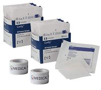 Sterile 4''X4'' 4 Ply Covidien 8044 Non-Woven All-Purpose Sponge 2 Boxes of 25 Packs of 2 (100 Total) + 2 Rolls of Vakly Medical Tape (2)