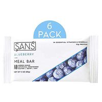 SANS Blueberry Meal Replacement Protein Bar | All-Natural Nutrition Bar With No Added Sugar | Dairy-Free, Soy-Free, and Gluten-Free | 16 Essential Vitamins and Minerals | (6 Pack)