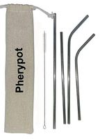 Set of 4 Stainless Steel Metal Drinking All Type Straws 8.5" 10.5" Long Reusable Straws Fit for 20-30 -40 Oz. Tumblers Cold Beverages and Hot Drinks Silver Set with Cleaning Brush and Natural Case