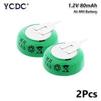 2Pcs 1.2V 80mAh Ni-MH Button Coin Battery Cell Pack Rechargeable with 2 Pins 2Pcs 1.2V 80mAh Ni-MH Button Battery Rechargeable Coin Cell with Solder Tabs