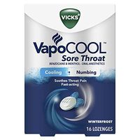 Vicks VapoCool Sore Throat Lozenge, Relieves Painful Sore Throat & Mouth, Maximum Numbing & Cooling, Fast-Acting Cough Drop, Winterfrost, 16ct