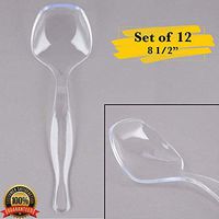 MM Foodservice Heavy Duty Disposable Plastic Serving Utensils, 8 1/2” Utensils (12 PACK SPOONS, CLEAR)