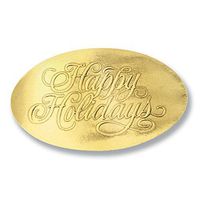 Happy Holidays Embossed Oval Foil Seals, 30 Count (Gold)