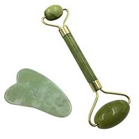 Rosenice Aventurine Gua Sha Scraping Massage Tools, Natural Stone Guasha Board for SPA Acupuncture Therapy Trigger Point Treatment (Gua sha Board+Jade Roller)