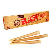 Raw Classic Natural Unrefined King Size PreRolled Rolling Paper Cones 32 Per Box