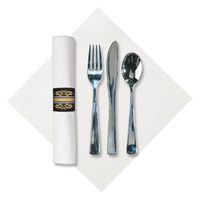 Hoffmaster 119996 Linen-Like Imperial Pre-Rolled Dinner Napkin and Heavyweight Metallic Cutlery, Bagged, 17" x 17", White (Pack of 100)