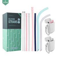 Silicone Collapsible Reusable Straws - 2 Pack Portable Drinking Straw with Carrying Case and Cleaning Brush + 4 Pack Different Type Straws,BPA Free - Grey&Pink