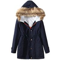 Liraly Womens Warm Long Coat Fur Collar Hooded Jacket Slim Winter Parka Outwear Coats (US-12 /CN-L2, Navy 2)