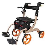 LJHHH Folding Rollator Walker,with Handbrake and Seat Plate Assisted Walking,Lightweight Aluminium Walking Mobility Aid,with Padded Seat and Underseat Basket,Metallic,Withpedals