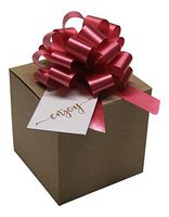 Kraft Striped Tuck Top Boxes, Satin Pull Bows with Hang Tags-12 Sets (Red Bows 4x4)