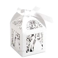 Couple Design Luxury Wedding Sweets Candy Gift Favour Boxes with Ribbon Table Decorations (Creamy White),White,100 Pcs