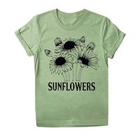 Eoeth Blouse Tops for Women Sunflower Letter Print Short Sleeve T-Shirts Simple O-Neck Tee T-Shirt Tunic Shirts Pullover Green