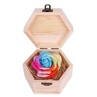 Miklan Hexagon Wooden Box Soap Flower Simulation Colorful Rose Small Wooden Box, Great Gift for Mother's Day Valentine's Day Christmas
