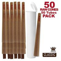 RAW Cones 50 Pack Classic King Size Pre Rolls with Tips Plus 50 White Waterproof Airtight Smell Proof Tubes | Rolling Papers Made with All Natural Fibers with BPA-Free Container Vial