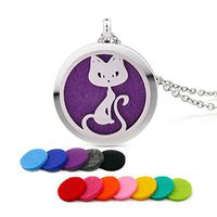 GIONO Stainless Steel Love Pet Cat Aromatherapy Essential Oil Diffuser Necklace Carving Locket Pendant,12 Felt Pads