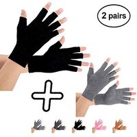 Brace Master 2 Pairs Women Compression Gloves Arthritis Gloves Fingerless Hand Brace Support Warmth for Finger Joint, Relieve Pain from RSI, Carpal Tunnel and Tendonitis (Medium, Pureblack+Gray)