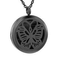 Wonderful keepsakes Butterfly Essential Oil Diffuser Pendant Necklace-Stainless Steel Aromatherapy Diffuser Magnetic Locket Pendant Necklaces Perfume Gift for Women with 12 Colors Pads (Black)