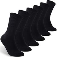 Facool Men's Women's Cotton Diabetic Crew Socks with Seamless Toe, Non-Binding Top, Cushion Sole 6 Pairs Black M Size