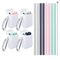 Silicone Collapsible Straw, Folding Reusable Portable Food Grade Straws for Travel, Drinking, Smoothies, Juice, Coffee- 21 Pieces (Cleaning Brush and Carrying Case) | Grey Green Pink Blue