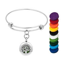 Third Time Charm Aromatherapy Essential Oil Diffuser Family Tree Of Life Locket Bracelet Stainless Steel Bangle Bracelets Jewelry, 10 Refill Pads (Tree 1)