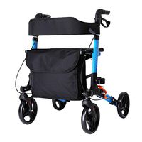 Rolling Walker - Trolley with Seat & Bag 4 Wheel Mobility Aid for Adult, Senior, Elderly & Handicapped - Aluminum Transport Chair (Blue) Max150kg(330 lbs)