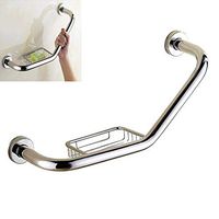 armrest Load-Bearing 150kg Shower Bars, 2.2cm Diameter Bathroom Handrail, 4 Layers Deep Polished, Grab Bars for Bathroom Removable Soap Box, Curved Obtuse Angle Design.