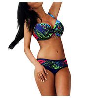 Women's Plus Size Print Bathing Suit Top Large Cup with High Waisted Bottom Bikini Set Navy