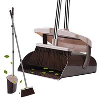YaYbYc Broom and Dustpan Set with Lid Super Long Handle Lobby Broom with Dust Pan Teeth for Self-Cleaning Home Kitchen Office Garage Barber Shop Indoor Outdoor Use and Upright Dustpan Broom Set