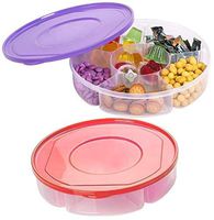 Zilpoo 2 Pack - Candy and Nut Serving Container, Appetizer Tray with Lid, 6 Compartment Round Plastic Food Storage Lunch Organizer, Divided Camping Keto Snack Plate, Dish Platter w/Cover, 10-Inch