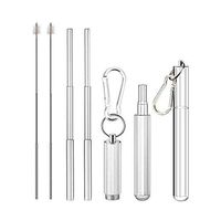 2019 New Telescopic Portable Straw - Reusable Stainless Steel Straw with Keychain Cases & Cleaning Brush (Red)