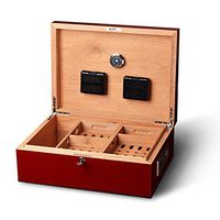 MOSMAT Cigar Humidor Case Cedar Wood Trays Red Photocatalyst Coating with 2 Humidifiers and Hygrometer Holds Up to 200 Cigars