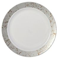 Party Joy ‘I Can’t Believe It’s Plastic’ 50-Piece Plastic Salad Plate Set | Marble Collection | Heavy Duty Premium Plastic Plates for Wedding, Parties, Camping & More (Silver)
