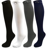 4 Pair Pack Knee-High Youth Compression Socks for Athletics; Basketball, Baseball, Softball, Football, Running, Cross Country, MTB, Sports Medium-Fits ages 9-16 Black, Blue, Grey and White
