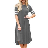 Women Dresses,Summer Casual Plain Simple Swing T-Shirt Dress Loose Tunic (Grey, XL)