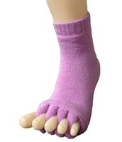 Bcurb Comfy Open Toe Foot Socks Relief for Bunions Hammer Toe Yoga Gym Massage Five Toe Separator Spacer Stretcher (Purple, Medium)