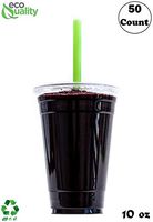 Clear Plastic Disposable Cups with Lids and Smoothie Straws 50 count - 10 oz (ounces) Clear PET Cup for Smoothies, Protein Shakes, Bubble Tea, Iced Coffee, Boba, Fresh Juice, Meal Prep, Party Cup