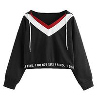 FRCOLT Women V Striped Neck Print Letter I Do Not Seek I Find Sweatshirt Blouse Tops (XL, Black)