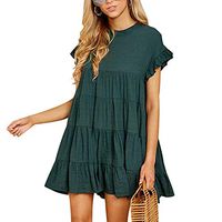 CCatyam Dresses for Women, Ruffle Sleeve Solid Mini Swing Loose Sexy Beach Casual Party Fashion Green