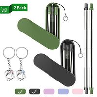 2 Pack Reusable Drinking Telescopic Straws Travel Straw, Food-grade Stainless Steel Includes Cleaning Brushes & Sturdy Carrying Case, Dishwasher Safe Long Straws for 30oz 22oz Tumbler Cups