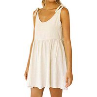 WENOVL Plus Size Dresses,Women Summer Sexy Cotton Linen Lace-up Sleeveless Solid Casual Short Mini Dress Beige